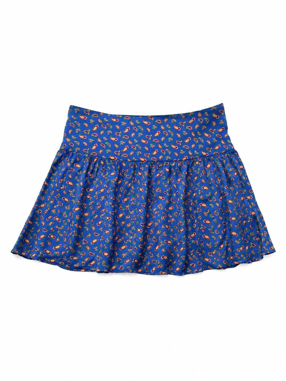 J.McLaughlin Navy Paisley 100% Silk High Rise Flounce Mini Skirt Preppy Y2K